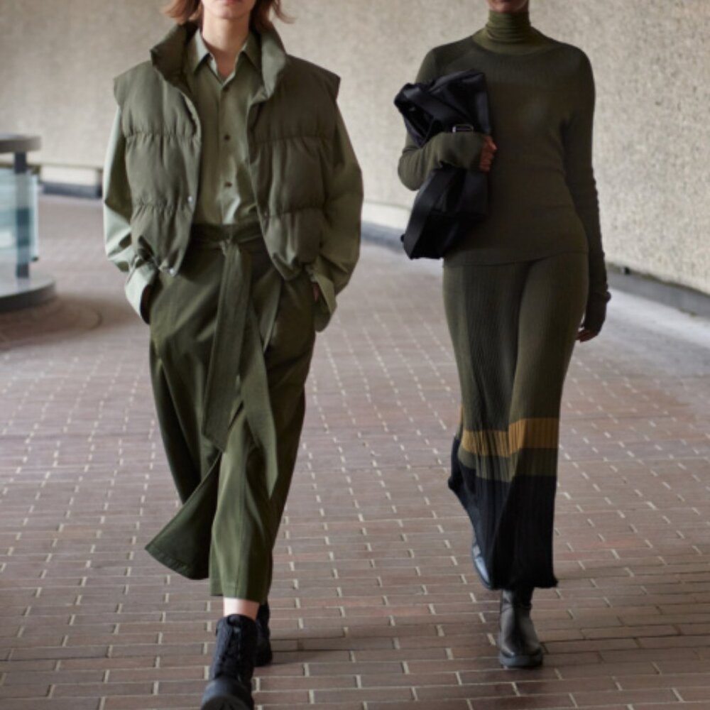 NWT Uniqlo : C Merino Blend Ribbed Skirt | Color Block, Green, XS - Picture 5 of 7